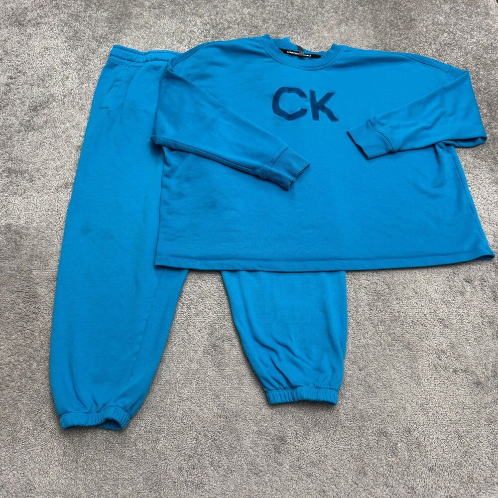 Calvin Klein Performance Sweatshirt Sweatpants Set Womens 2X Blue Fleece Lined